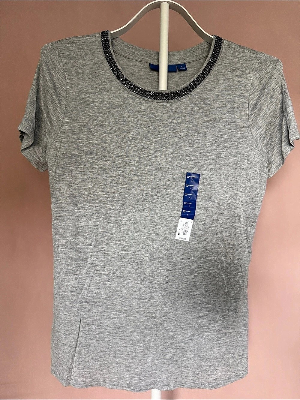 Apt. 9 Embellished Tee Short Sleeve Gray Small